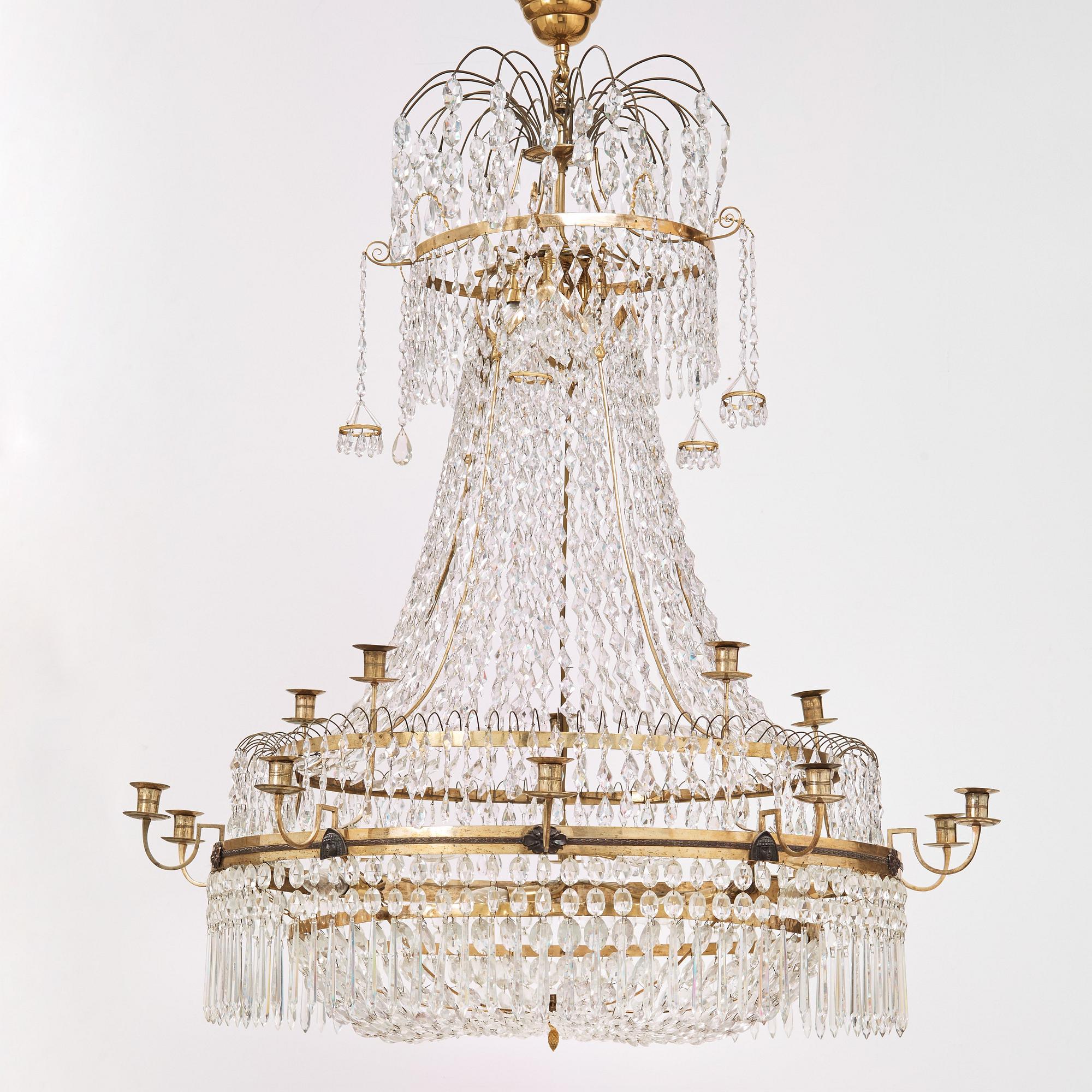 A late Gustavian fifteen-light chandelier by C. H. Brolin (1765-1832).
