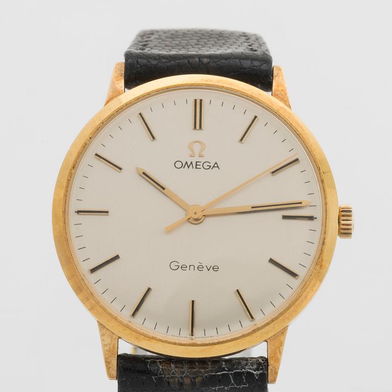 A 14 ct gold Omega Geneve wrist watch.