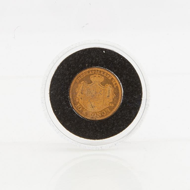 Guldmynt Sverige, Oscar II 10 kr, 1883.