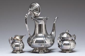 KAFFESERVIS, 3 delar, silver, svenska importstämplar, total vikt ca 660 cm.