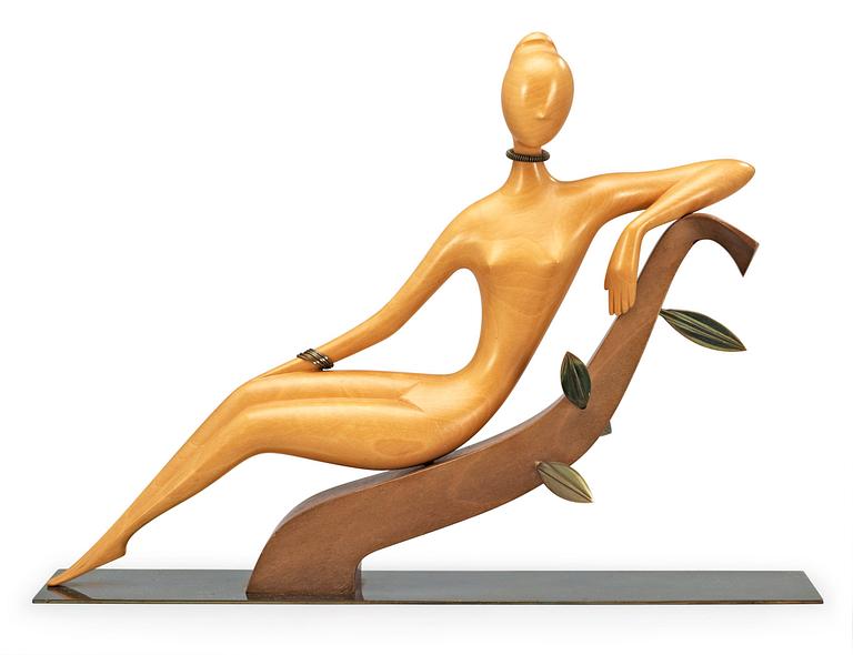 A Hagenauer wood and brass sculpture, Vienna, 1950's.