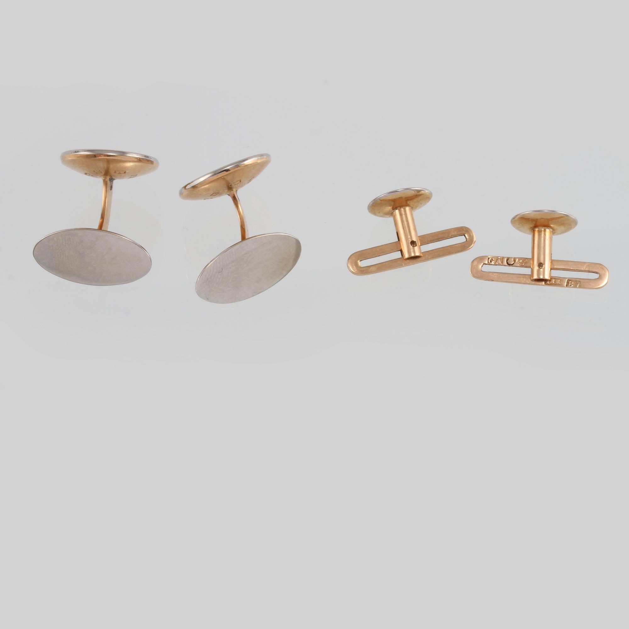 MANSCHETT- samt  FRACKKNAPPAR, 18K guld, briljantslipade diamanter samt emalj, Gustav Dahlgren & Co, Malmö. Vikt 9,1 g.
