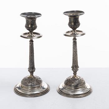 A pair of Swedish silver Renaissance-revival candlesticks, mark of CG Hallberg, Stockholm 1883.