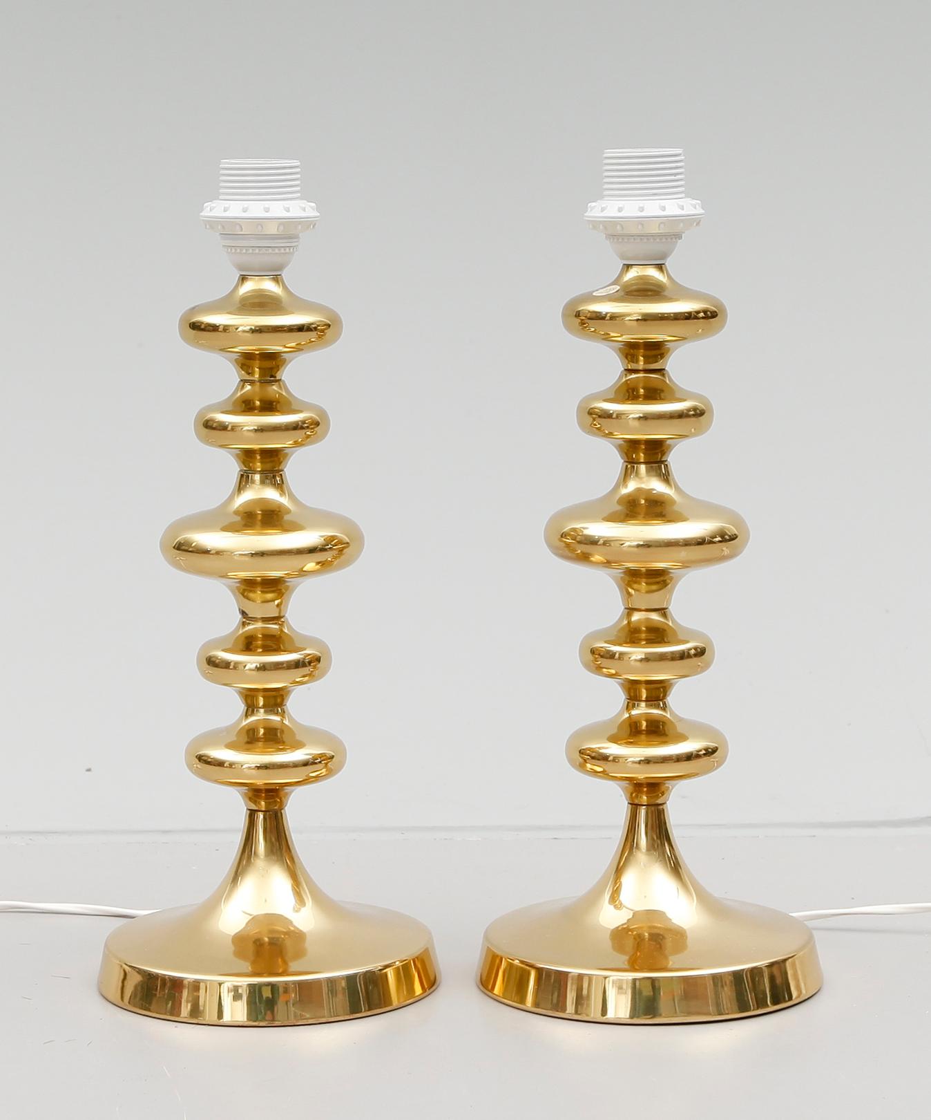 BORDSLAMPOR, 1 par, mässing, 1900-talets mitt.