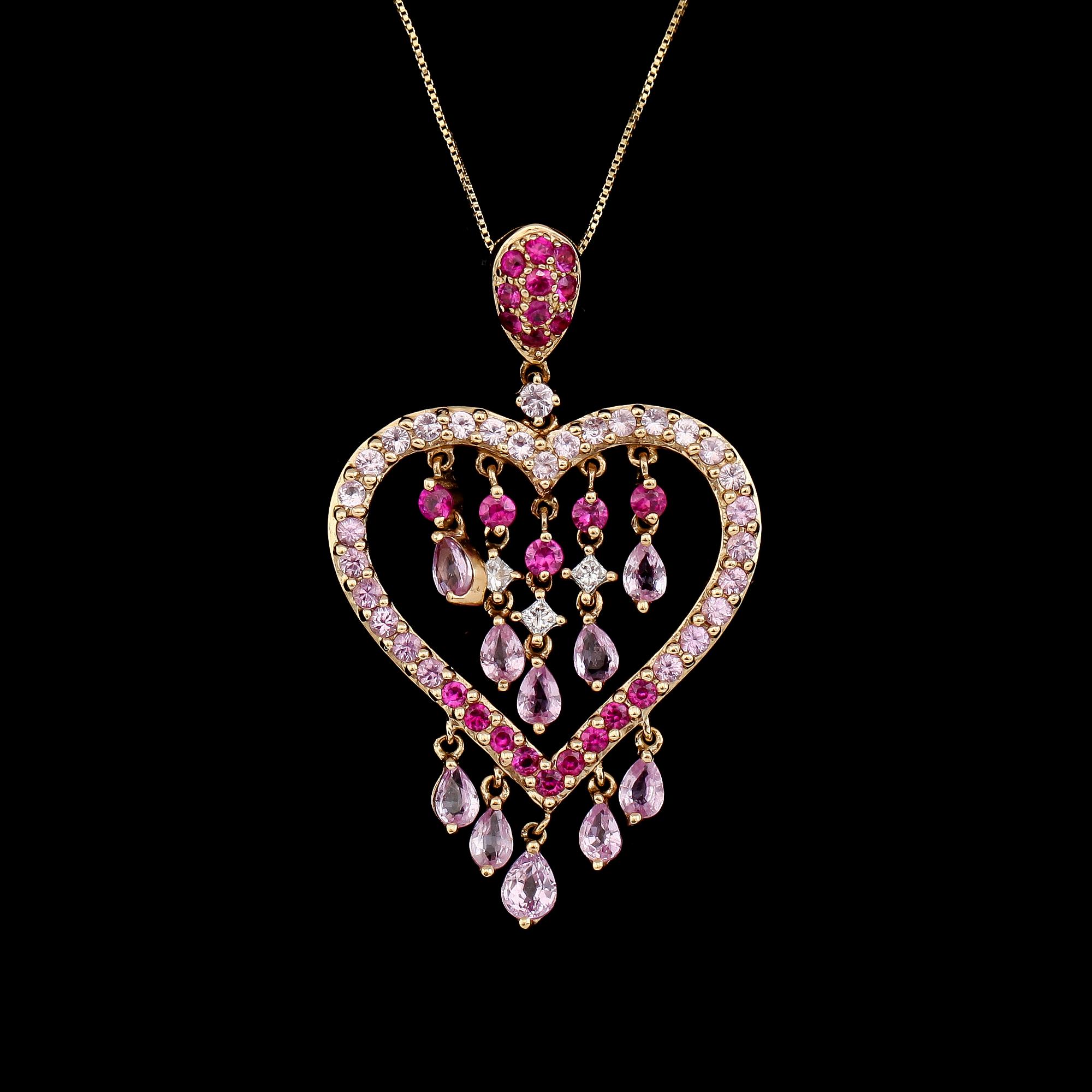 HÄNGE MED KEDJA, 14 K guld, diamanter samt flerfärgade rosa safirer.