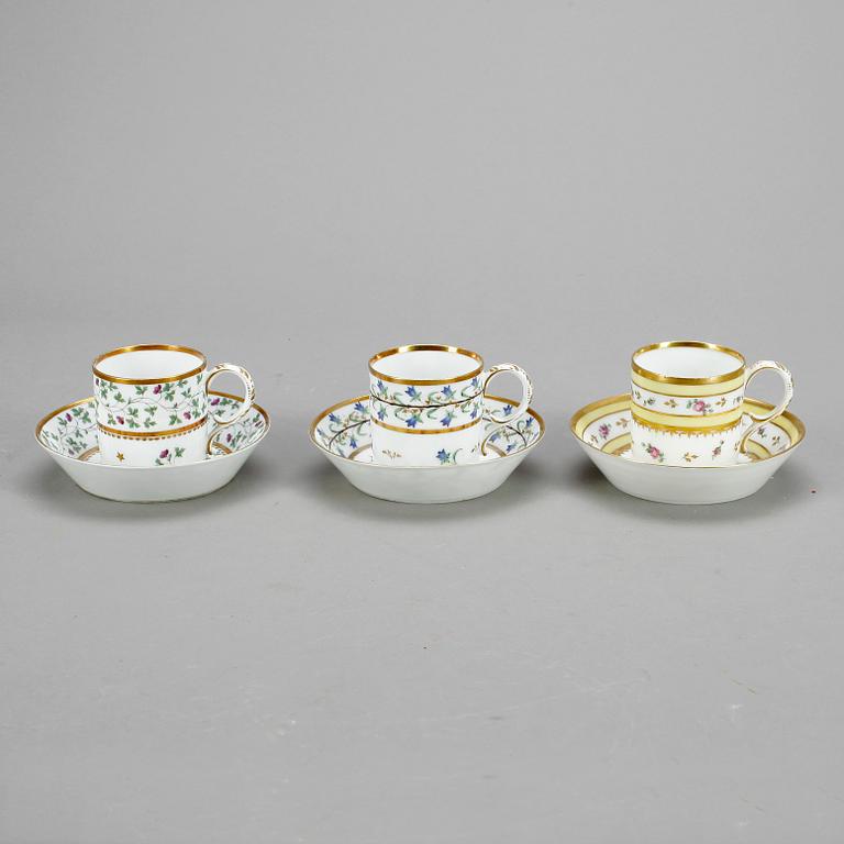 KOPPAR med FAT, 3 st, porslin, Dihl et Guerhard, Paris, empire, 1800-talets början.