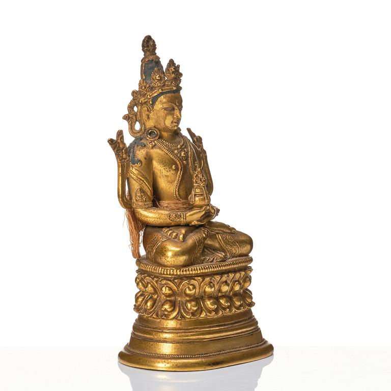 A gilt bronze Pala-revival sculpture of Amitayus, 18/19th Century, possibly Mongolian.