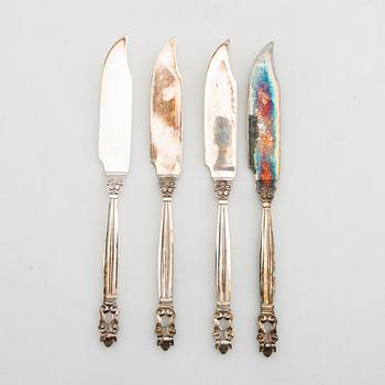 Johan Rohde, fiskknivar 12 st "Konge/Achorn" sterlingsilver för Georg Jensen efter 1945.