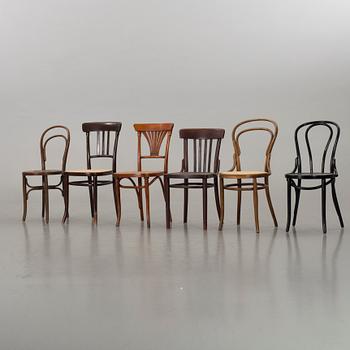 A SET OF 6 DIFFERENT THONET STYLE CHAIRS, 20th century.