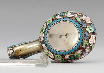 A RUSSIAN SILVER-GILT AND ENAMEL KOVSH, makers mark of Petrovich Chlebnikov, Moscow 1908-1917.