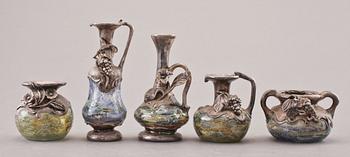 MINIATYRER, 5 st, glas och silver.