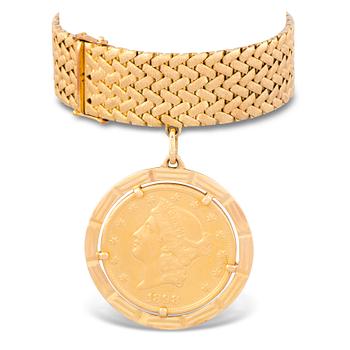 157. A BRACELET, Liberty Head 20 dollars gold coin, 18K gold.