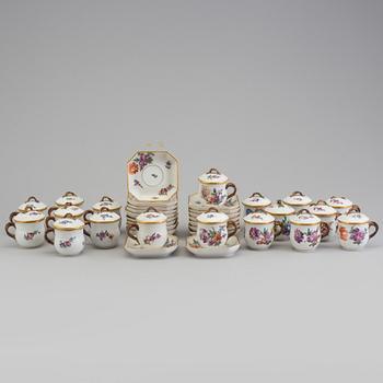 A set of 18 Royal Copenhagen Saxon Flower 1542 Custard Cups with Lids and Saucers.