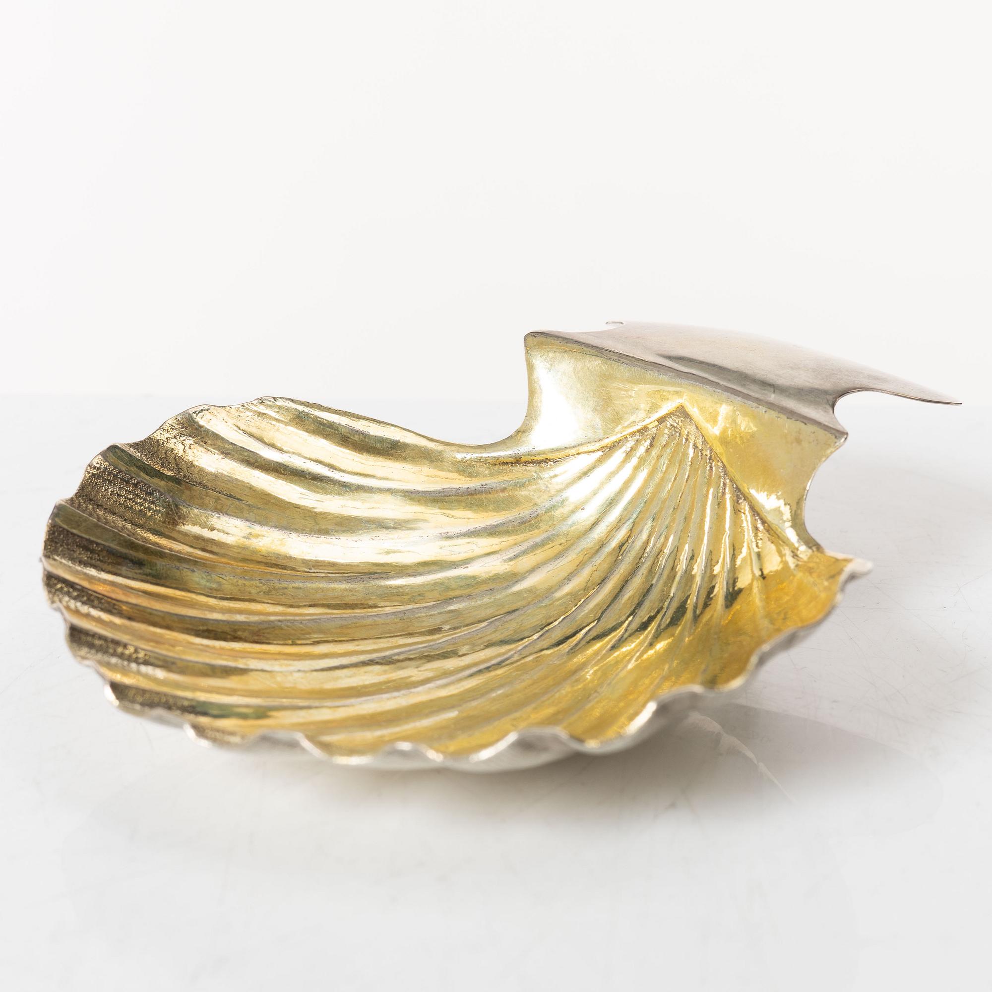 Butter dish, three pairs of salt spoons, and two mustard spoons, Sweden, 19th Century.