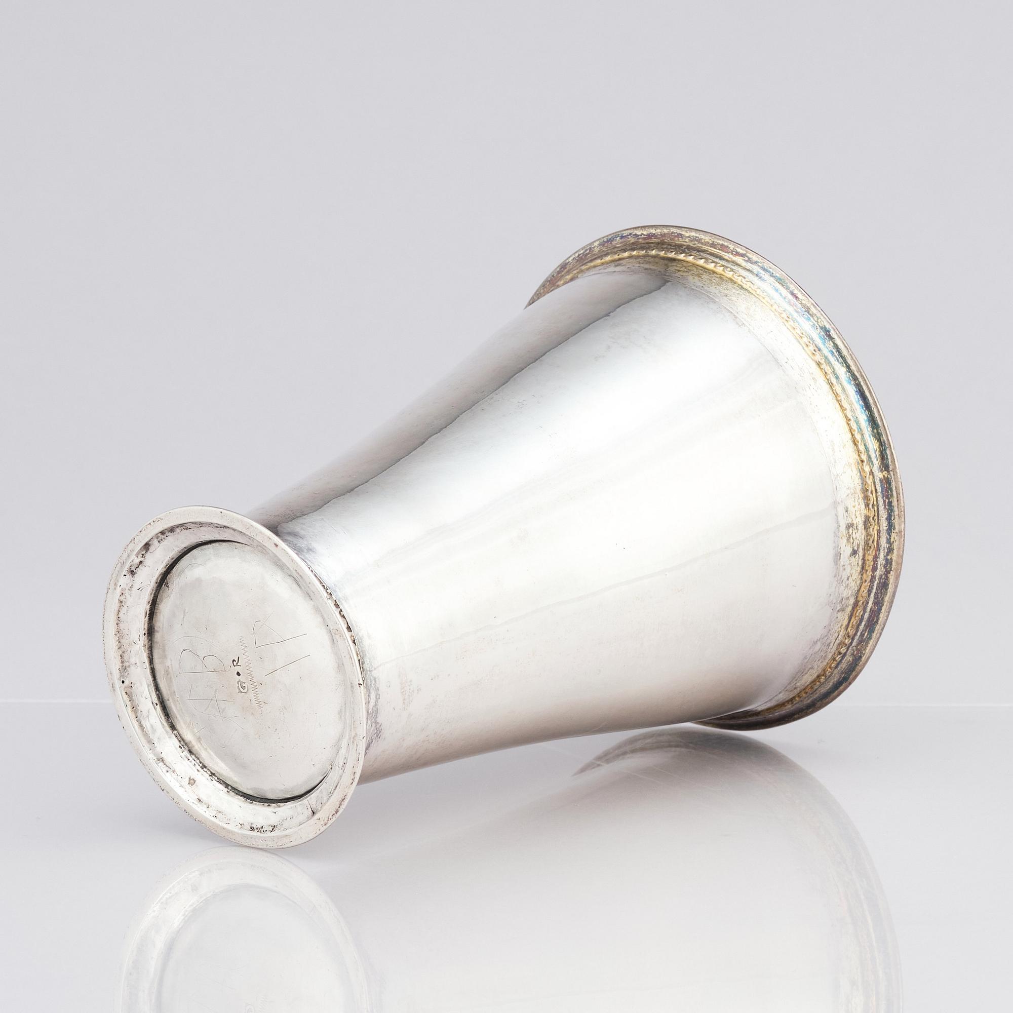 A Swedish early 18th century parcel-gilt beaker, marks of Johan Rudman, Gävle (1689-1727).