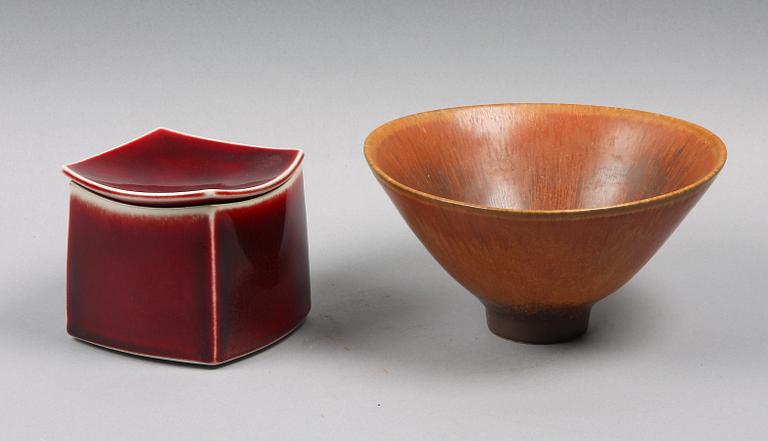 SKÅL samt LOCKASK, stengods, Carl Harry Stålhane resp Suzanne Öhlén, Rörstrand.