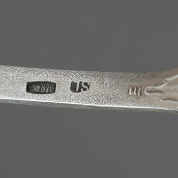 DESSERTSKEDAR SAMT TÅRTGAFFLAR, 15 delar, silver, otydliga stämplar, Lettland,  1922 - 1939. tot vikt ca 459 gram.