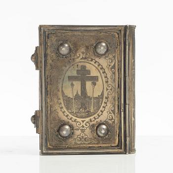 A Russian silver book cover, mark of Vasily Adreyev, Moscow 1908-1917.