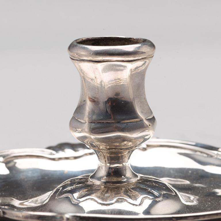 A pair of Swedish 18th century silver chamber-candlesticks, mark of Lorenz Vick,  Ulricehamn 1773.