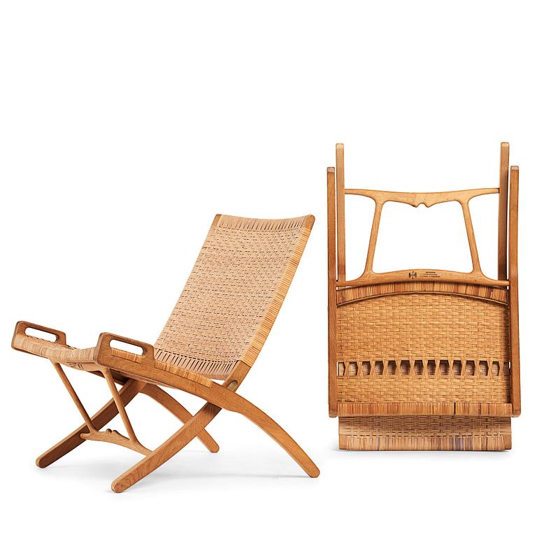 Hans J. Wegner, a pair oak and rattan "model 512" folding chairs by Johannes Hansen, Denmark 1950-60's.