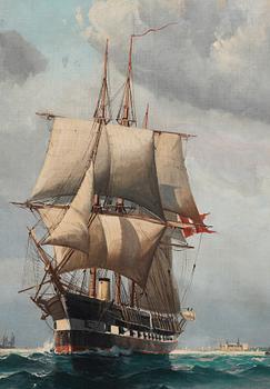 Vilhelm Victor Bille, "Skepp på redden vid Kronborg" (Ships near Kronborg castle).