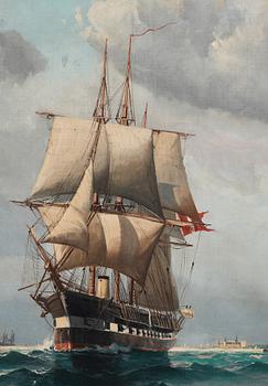 Vilhelm Victor Bille, "Skepp på redden vid Kronborg" (Ships near Kronborg castle).