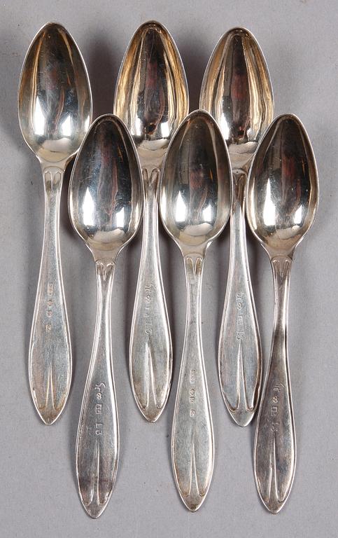 TESKEDAR, 6 st, silver. Bl a Johannes Lagerdahl, Eksjö, 1800-tal.