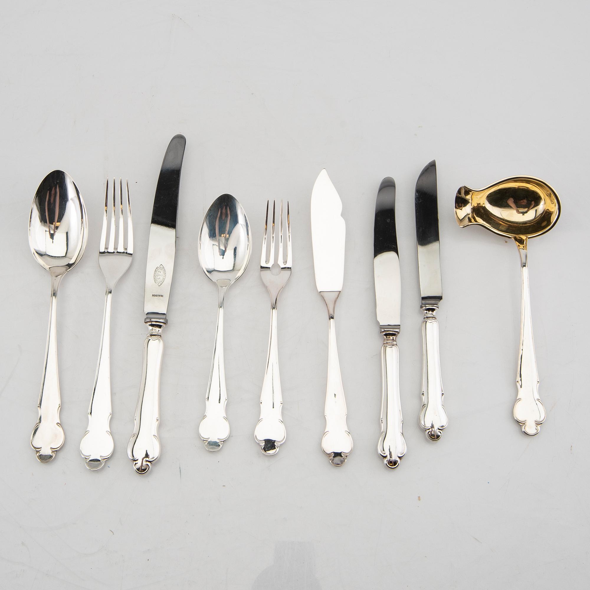 A Swedish 20th century set of 98 pcs if sivler cutlery "Disa" Mark of MGAB Uppsala, total weight 5312 grams.