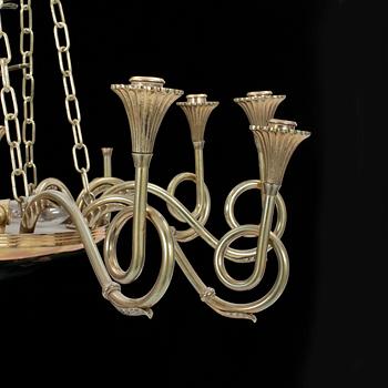 TAKLAMPA, mässing, 1900-talets mitt. H 47(95 inkl kedja).