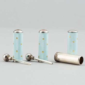 Five silver and enamel accessories, including David Andersen, Norway early 20th century.