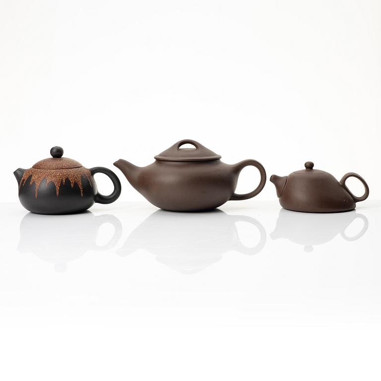 Tekannor, tre stycken, yixing, Kina, 1980-/90-tal.