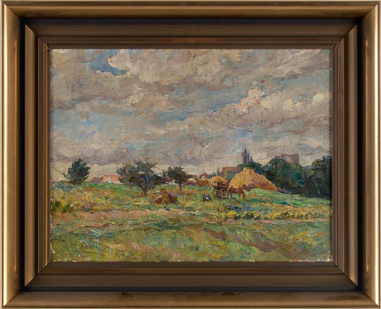 OKÄND KONSTNÄR, olja på duk, otydligt signerad A. De. Sirafek?, omkring  sekelskiftet 1900.