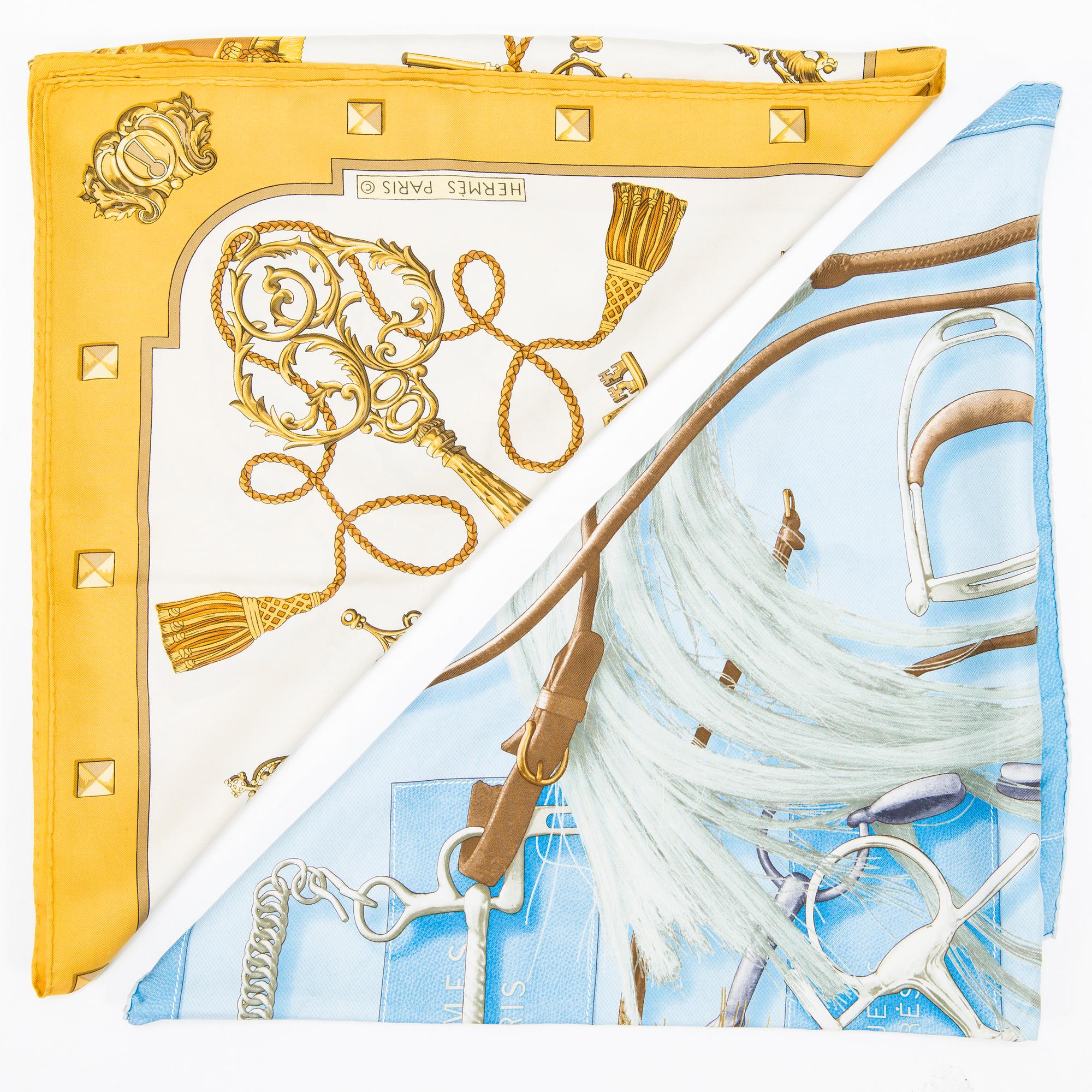 HERMÈS, SCARFAR, 2 st, "Projets Carrés" och "Les Clés".