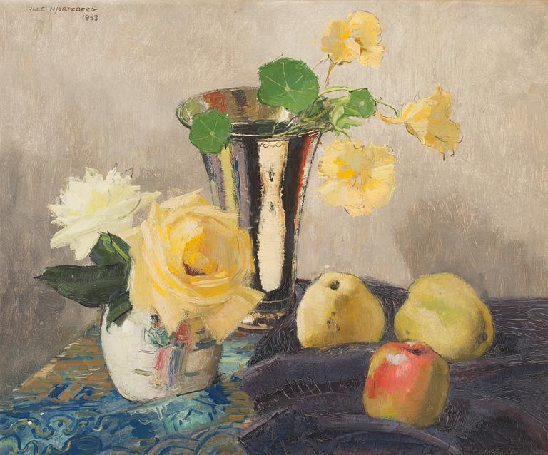 Olle Hjortzberg, Still life with cress flowers and roses.