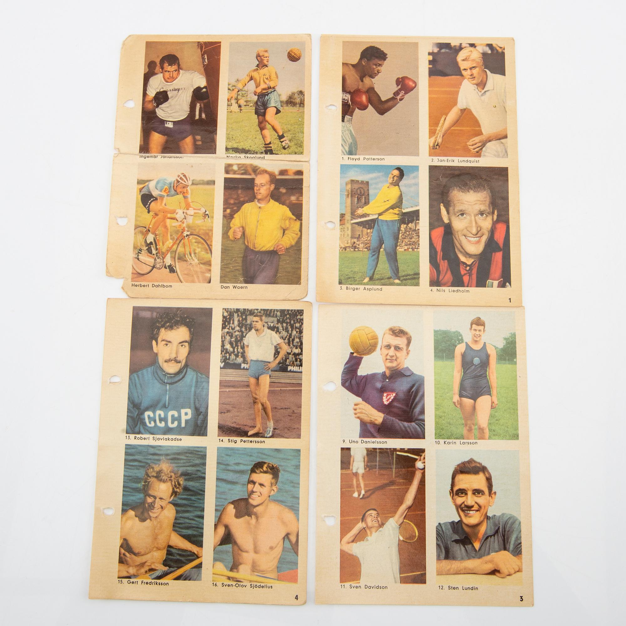 Idolkort, "Sportens stjärnor", bl a Cassius Clay, Nacka Skoglund mfl Hemmets Journal, 1960-tal.
