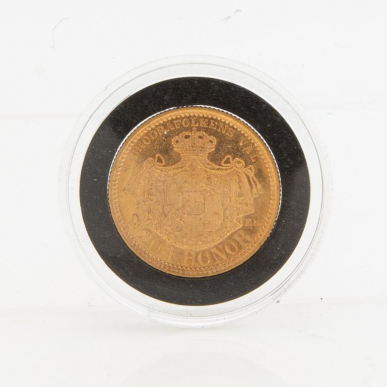 Gold coin Sweden, Oscar II 20 kr, 1880.