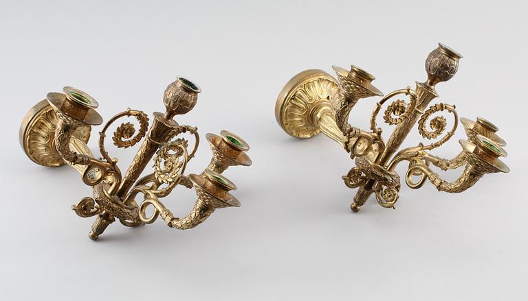 VÄGGAPPLIQUER, 1 par, brons, möjligen Frankrike, 1800-tal.