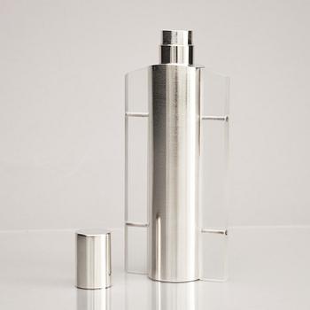 A sterling silver and acrylic bottle with lid, mark of Rolf Lindståhl, Stockholm 2003.