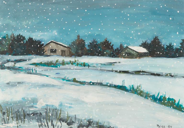 Kalervo Palsa, blandteknik på papper, signerad och daterad -84.