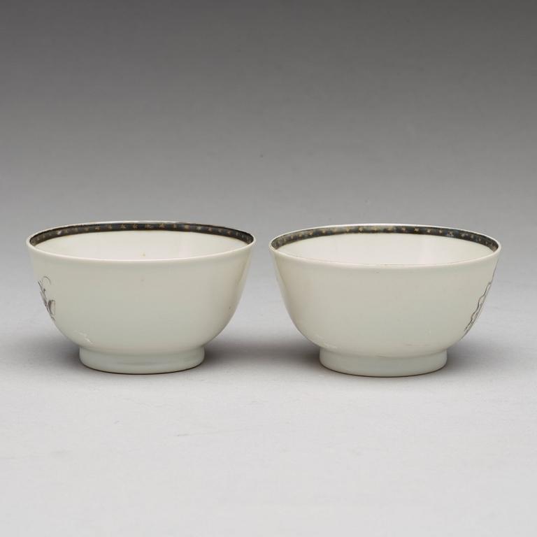 A pair of armorial grisaille cups, Qing dynasty, Qianlong (1736-95).