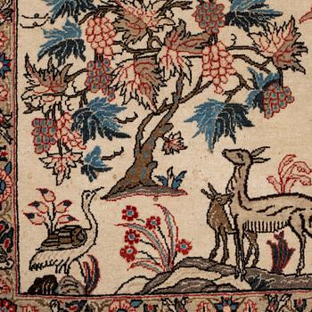A RUG, an old Qum, figural, Iranian, ca 211-213,5 x 143,5-148 cm.