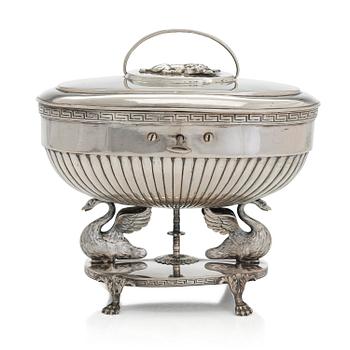 A silver Empire sugar-casket, maker's mark of Johan Petter Grönvall, Stockholm, presumably around 1820.