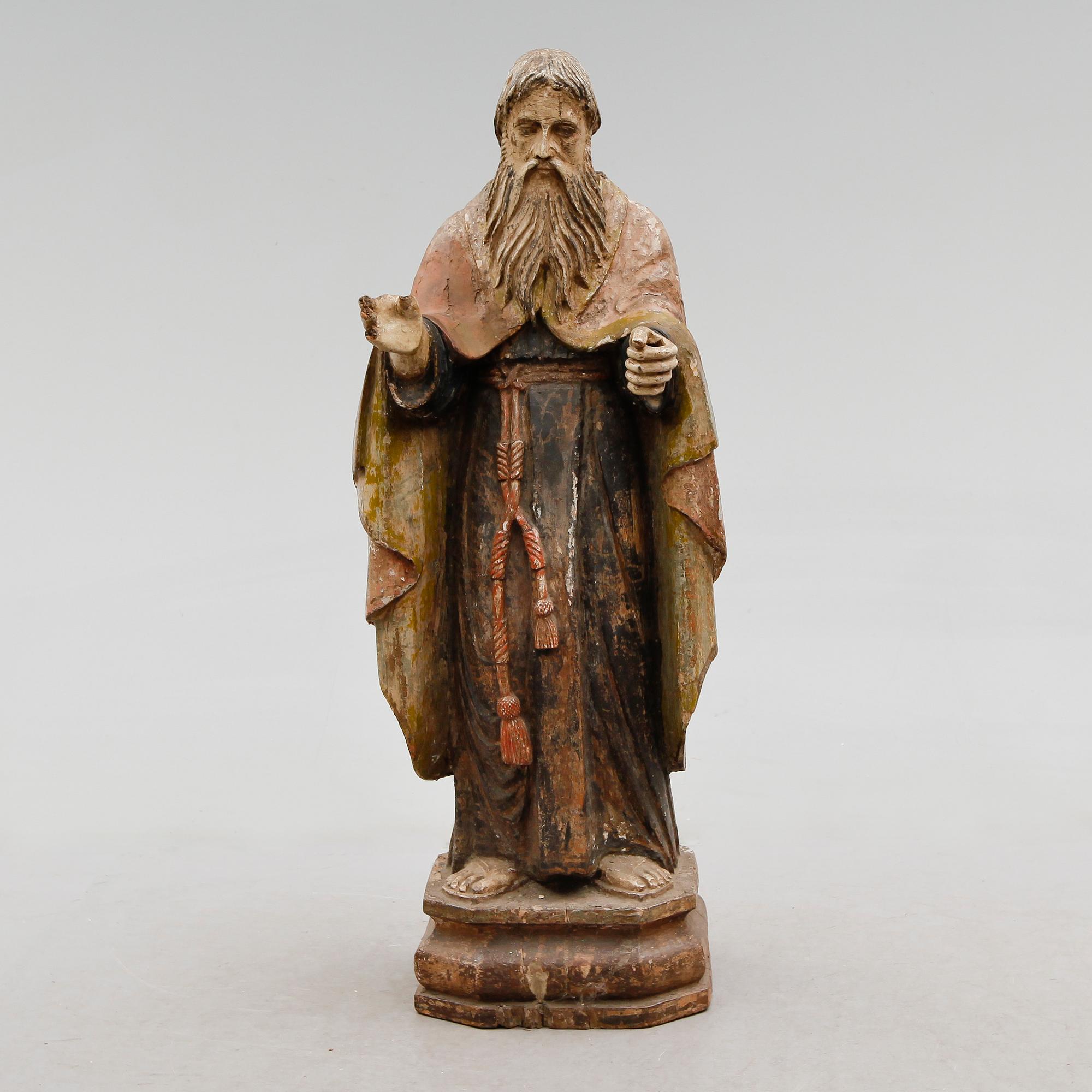 SKULPTUR, snidat och bemålat trä, Nordeuropa, 1800-tal eller äldre.