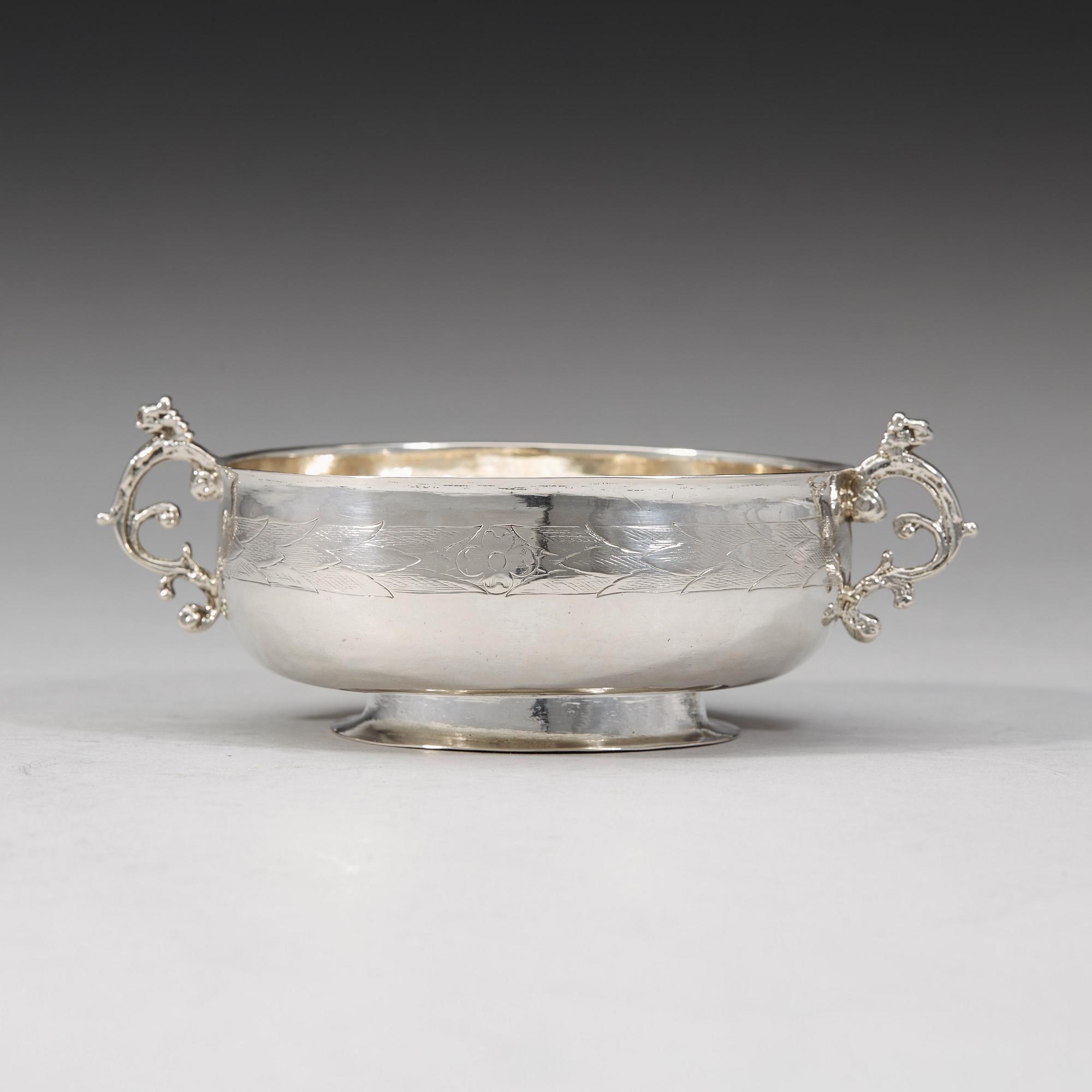 A Swedish early 18th century parcel-gilt brandy-bowl, mark of Christian Gudjohan, (Jönköping 1699-1705).
