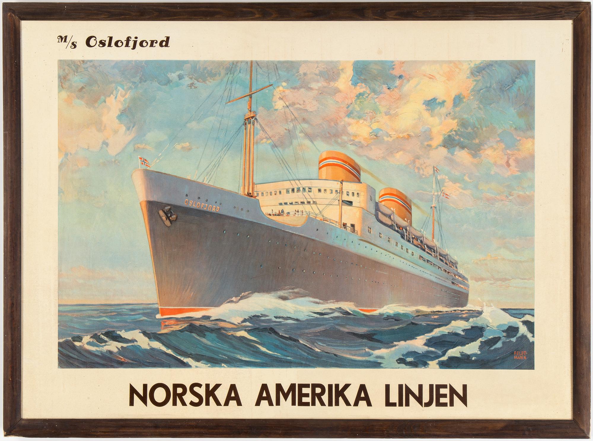 REDERIREKLAM, Norska Amerika Linjen. M/S Oslofjord, 1900-talets mitt.