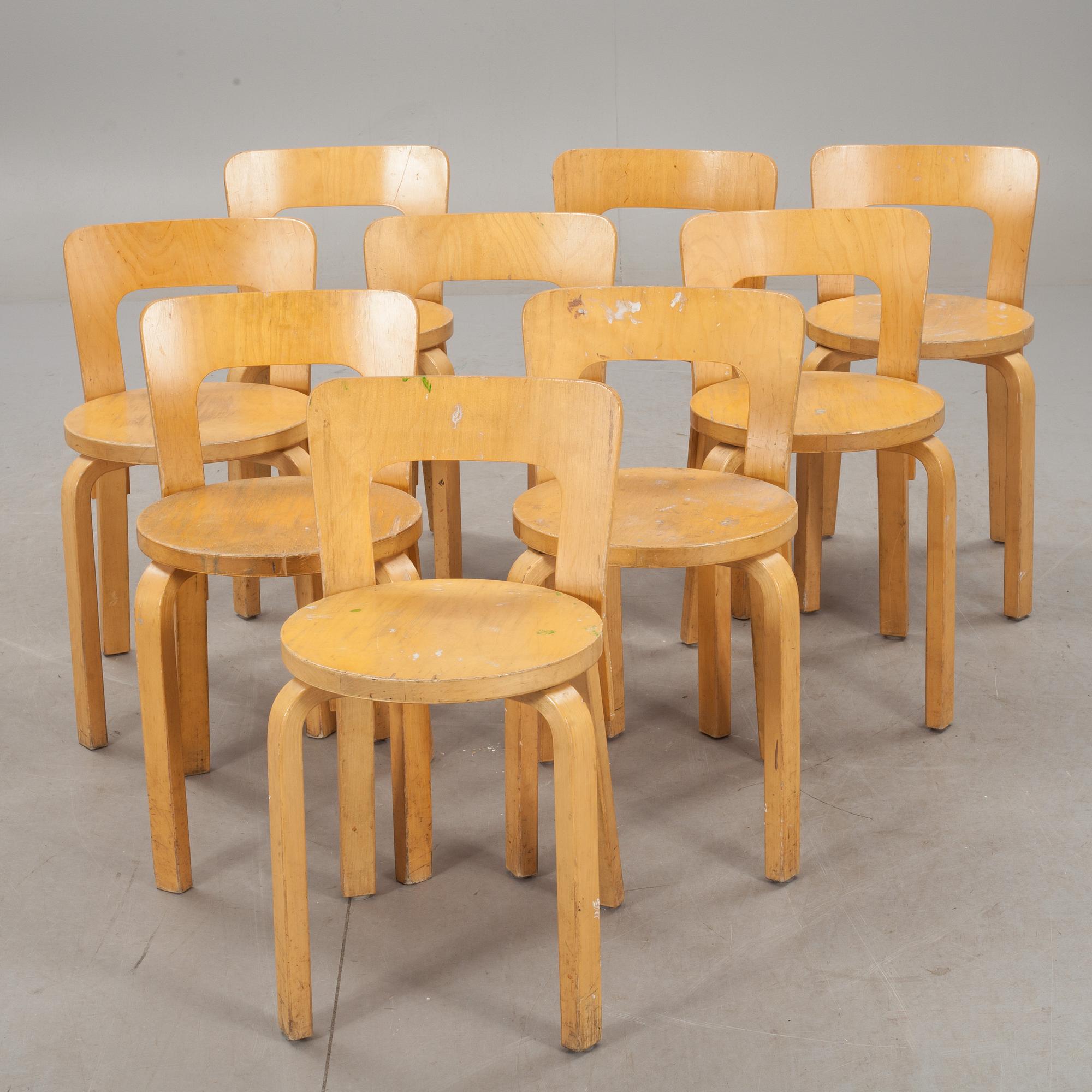 STOLAR, 9 st, modell 66, Alvar Aalto, Artek, 1900-talets andra hälft.