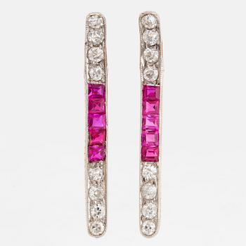 Diamond and syntehtic ruby earrings.