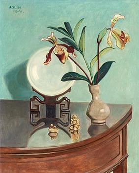 89. Einar Jolin, Stilleben med orkidéer och orientaliska föremål.