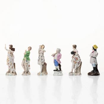 A group of six German porcelain figures, 20th century.
