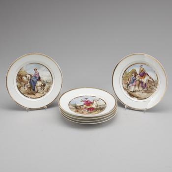 TALLRIKAR, 6 st, porslin, senempire, 1800-talets mitt.
